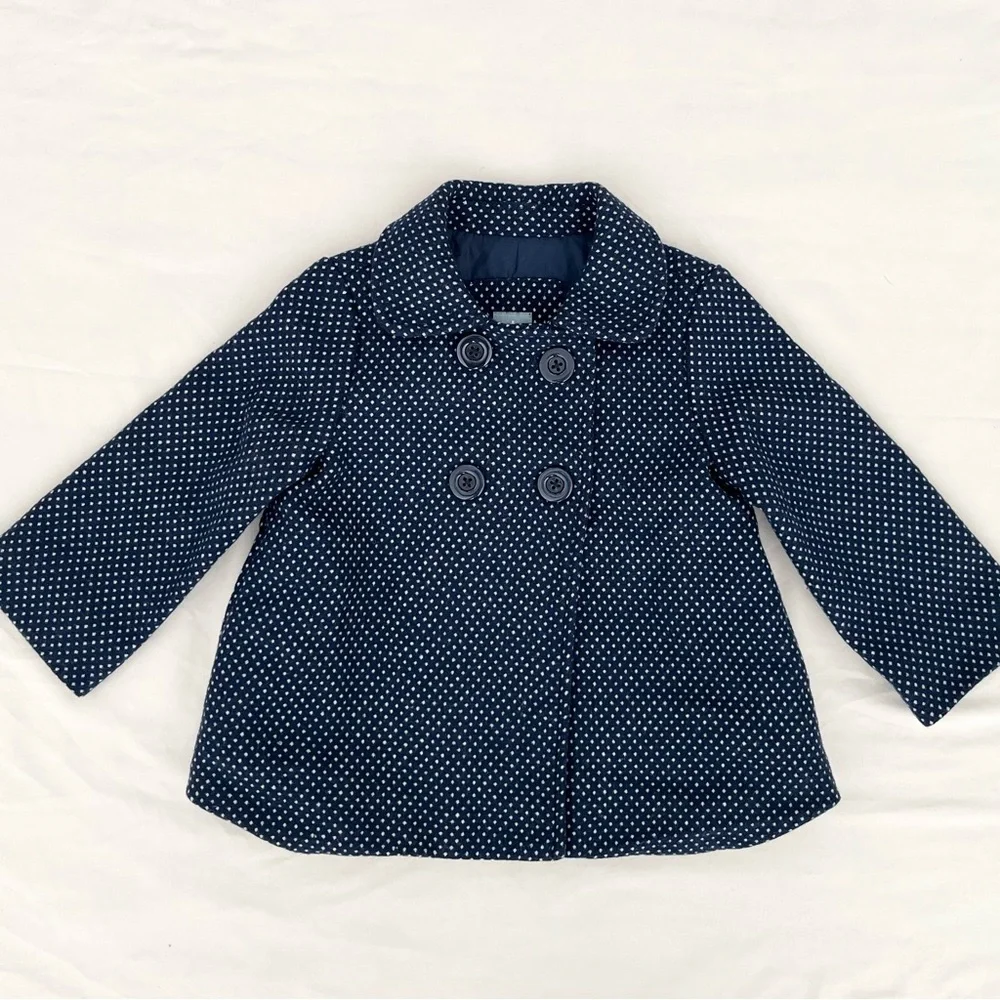 BabyGap Girl's Coat 2Y Blue White Polka Dots Wool Blend Formal Dressy A-Line